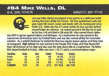 1993 Iowa Hawkeyes #NNO Mike Wells Back