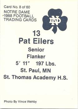 1988 Notre Dame Fighting Irish #8 Pat Eilers Back