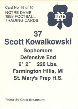 1988 Notre Dame Fighting Irish #46 Scott Kowalkowski Back