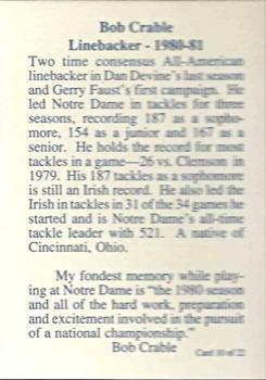 1989 Notre Dame Fighting Irish: 1964-87 #10 Bob Crable Back