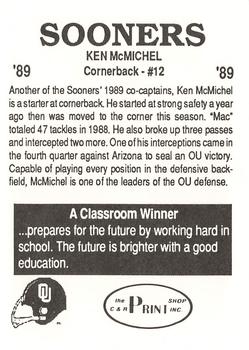 1989 Oklahoma Sooners Police #NNO Ken McMichel Back