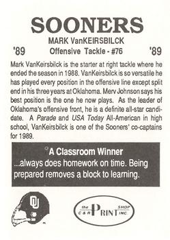1989 Oklahoma Sooners Police #NNO Mark VanKeirsbilck Back