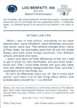 1993 Penn State Nittany Lions #NNO Lou Benfatti Back