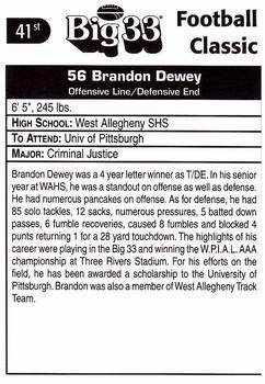 1998 Big 33 Pennsylvania High School #NNO Brandon Dewey Back
