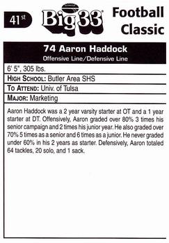 1998 Big 33 Pennsylvania High School #NNO Aaron Haddock Back