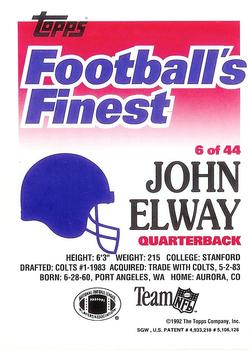 1992 Finest #6 John Elway Back