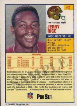 1988 Pro Set Test #2 Jerry Rice Back
