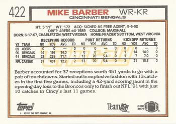 1992 Topps - Gold #422 Mike Barber Back