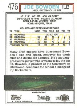 1992 Topps - Gold #476 Joe Bowden Back