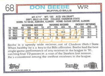 1992 Topps - Gold #68 Don Beebe Back