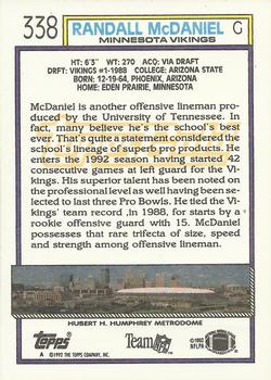 1992 Topps - Gold #338 Randall McDaniel Back