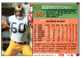1994 Topps - Special Effects #194 Fred Stokes Back