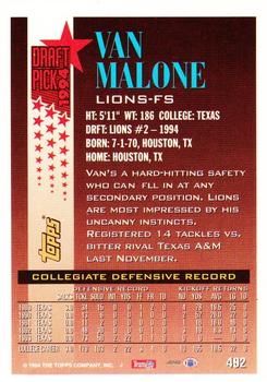 1994 Topps - Special Effects #492 Van Malone Back