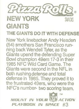 1986 Jeno's Pizza Rolls NFL Action Stickers #3 The Giants Do It with Defense Back