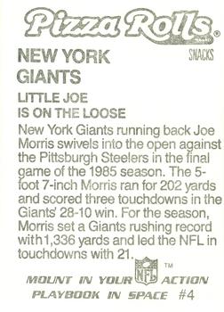1986 Jeno's Pizza Rolls NFL Action Stickers #4 Little Joe is on the Loose Back