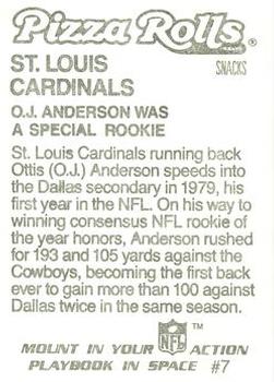 1986 Jeno's Pizza Rolls NFL Action Stickers #7 O.J. Anderson was a Special Rookie Back