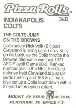 1986 Jeno's Pizza Rolls NFL Action Stickers #31 The Colts Jump on the Browns Back