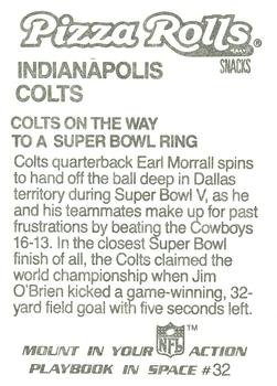 1986 Jeno's Pizza Rolls NFL Action Stickers #32 Colts on the Way to a Super Bowl Ring Back