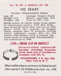 1990 1948 Bowman (Reprint) #93 Vic Sears Back