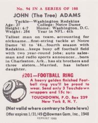 1990 1948 Bowman (Reprint) #94 John Adams Back