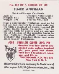 1990 1948 Bowman (Reprint) #102 Elmer Angsman Back