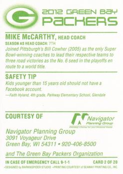2012 Green Bay Packers Police - Navigator Planning Group #2 Mike McCarthy Back
