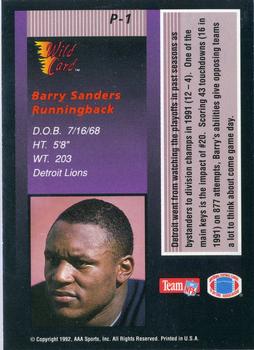 1992 Wild Card - Stat Smashers 5 Stripe Exchange #P-1 Barry Sanders Back