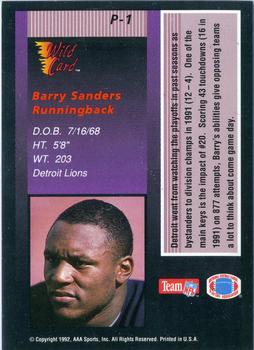 1992 Wild Card - Stat Smashers 100 Stripe Exchange #P-1 Barry Sanders Back
