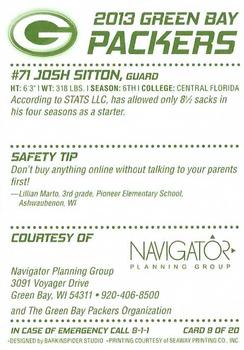 2013 Green Bay Packers Police - Navigator Planning Group #9 Josh Sitton Back
