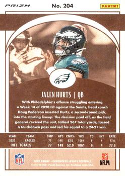 2020 Panini Chronicles - Legacy Update Rookies Silver #204 Jalen Hurts Back