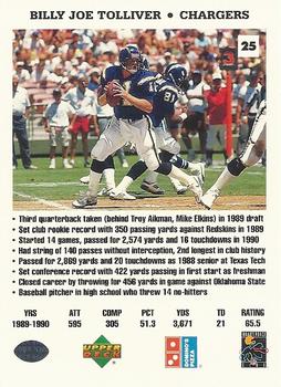 1991 Upper Deck Domino's The Quarterbacks #25 Billy Joe Tolliver Back