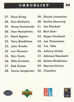 1991 Upper Deck Domino's The Quarterbacks #50 Checklist Back