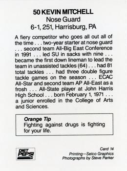 1992 Syracuse Orangemen Program Cards #14 Kevin Mitchell Back