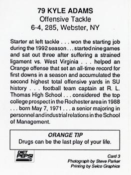 1993 Syracuse Orangemen Program Cards #3 Kyle Adams Back