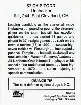 1993 Syracuse Orangemen Program Cards #16 Chip Todd Back