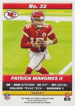 2021 Panini Sticker & Card Collection - Cards #32 Patrick Mahomes II Back