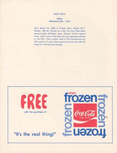 1972 Coca-Cola #NNO Rick Volk Back