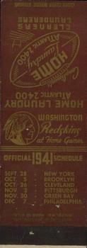 1941 Home Laundry Matchbooks Washington Redskins #NNO Bob Masterson Back