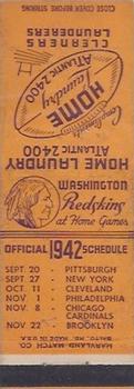 1942 Home Laundry Matchbooks Washington Redskins #NNO Turk Edwards Back