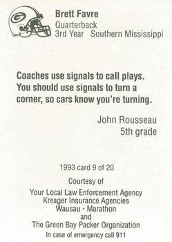 1993 Green Bay Packers Police - Kreager Insurance Agencies, Wausau - Marathon #9 Brett Favre Back