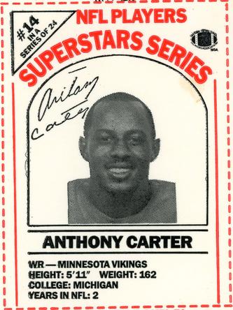 1986 DairyPak NFL Players Superstars Series - Orange Letters #14 Anthony Carter Front
