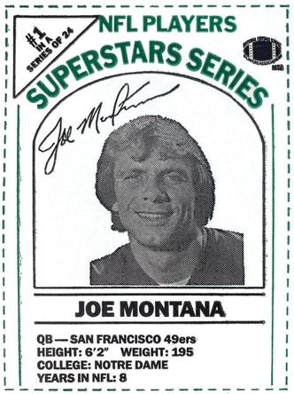 1986 DairyPak NFL Players Superstars Series - Green Letters #1 Joe Montana Front