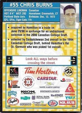 1998 Hamilton Tiger-Cats Police #NNO Chris Burns Back