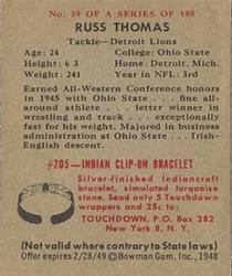 1948 Bowman #39 Russ Thomas Back