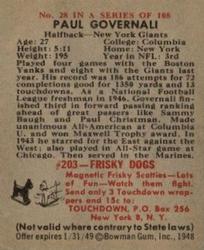 1948 Bowman #28 Paul Governali Back