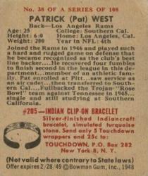 1948 Bowman #38 Pat West Back