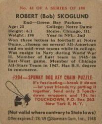 1948 Bowman #41 Bob Skoglund Back