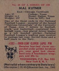 1948 Bowman #48 Mal Kutner Back