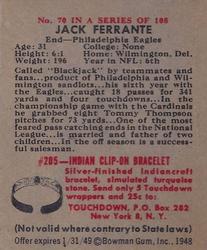 1948 Bowman #70 Jack Ferrante Back