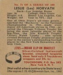 1948 Bowman #71 Leslie Horvath Back